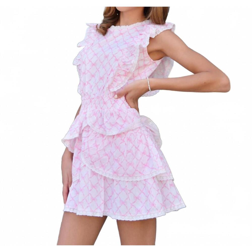 NEW LOVESHACKFANCY decker mini dress in pink peppermint - Picture 3 of 6